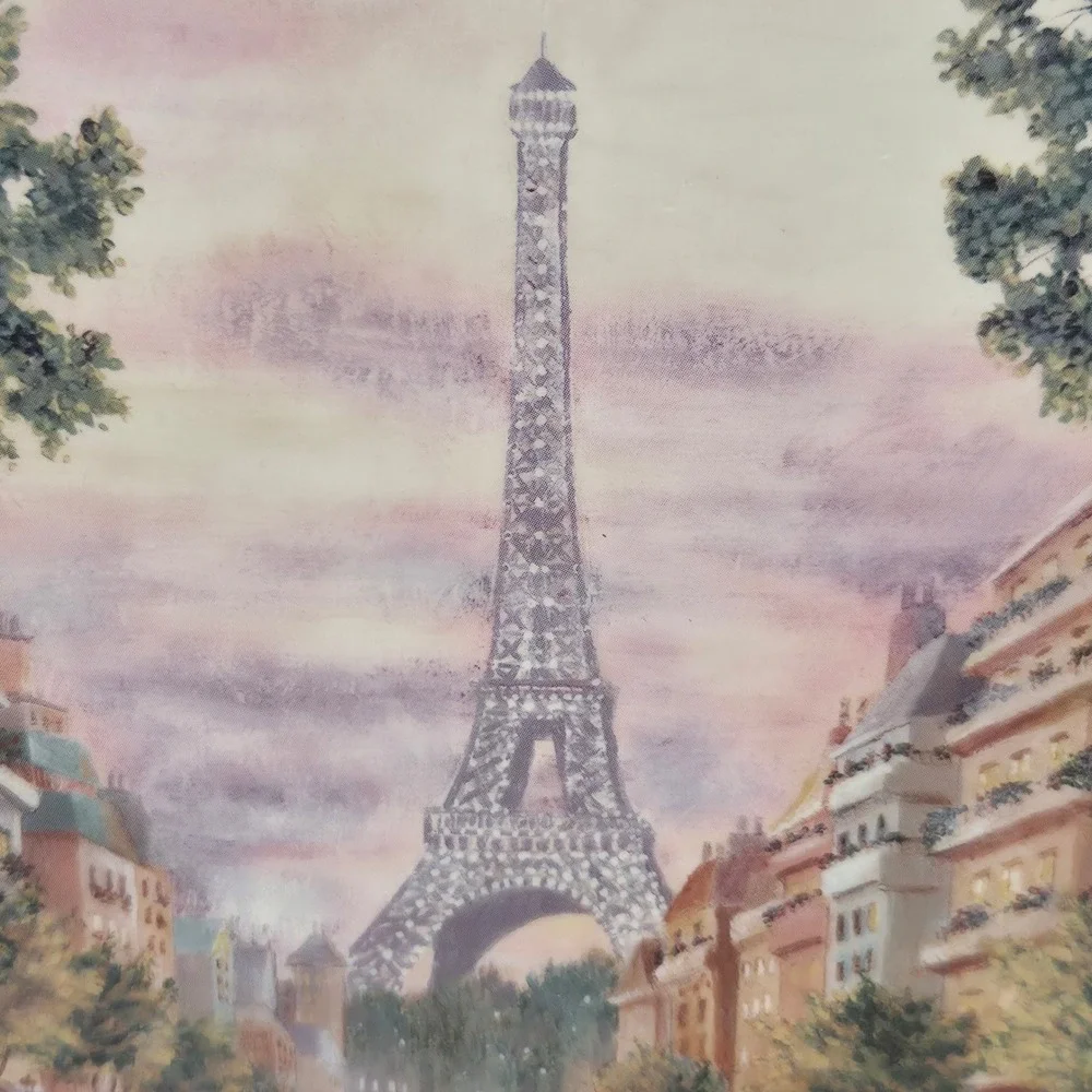 Paris Eiffel Tower Wood Decoupage Tissue Box Cover Square‎ French Floral Purple